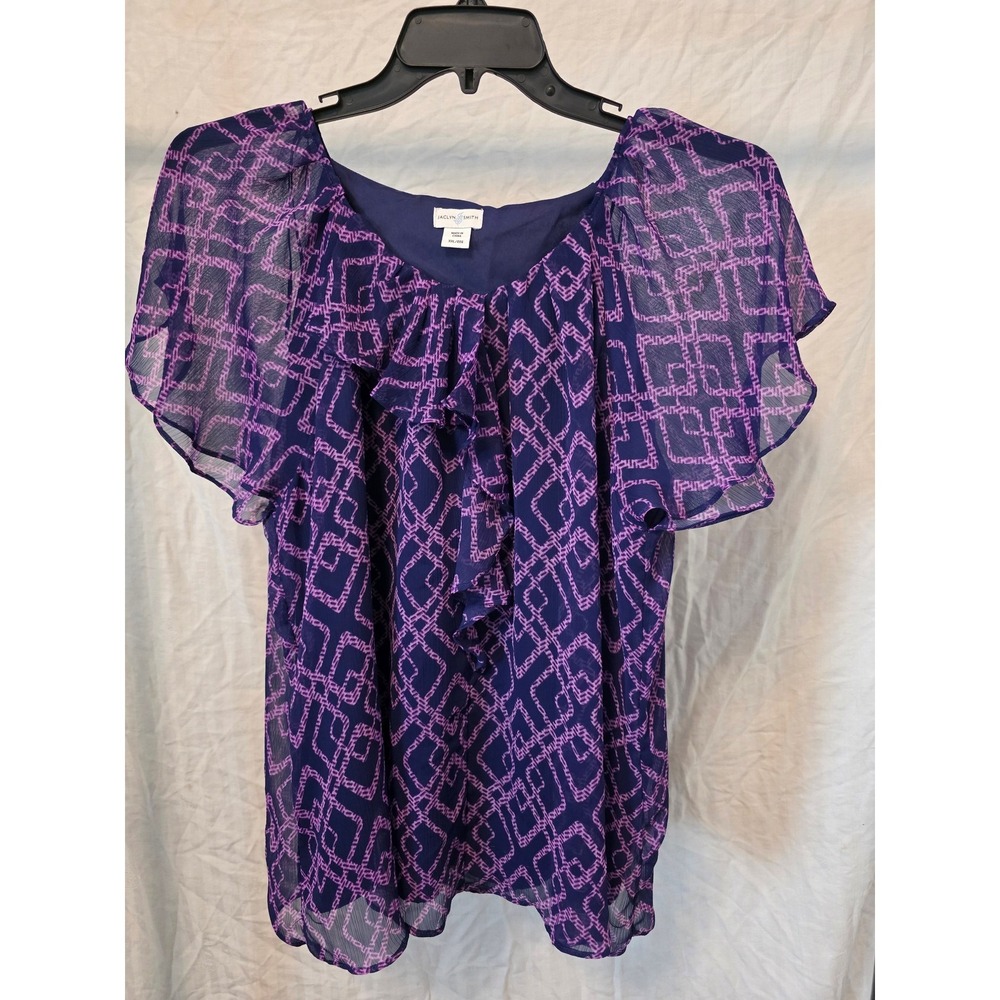 Jaclyn Smith Purple Pink Geometric Ruffle Flutter Sleeve Blouse XXL